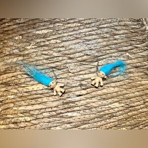 Vintage Troll Doll Earrings with Blue Hair